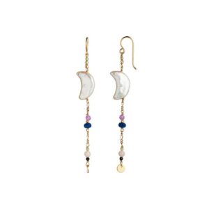 Midnight Moon Pearl Earring With Gemstone Long 1pc | Forgyldt Fra Stine A