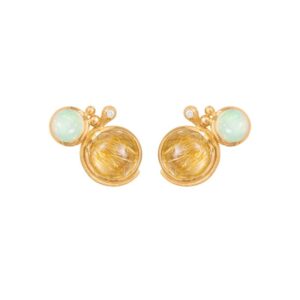 OLE LYNGGAARD COPENHAGEN Lotus 18 kt. guld ørestikker med opal, rutil og diamanter