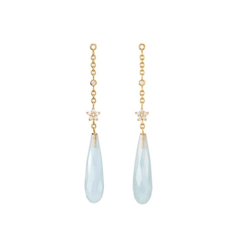 OLE LYNGGAARD COPENHAGEN Shooting Stars ørevedhæng 18 kt. guld med akvamarin og diamanter (par)