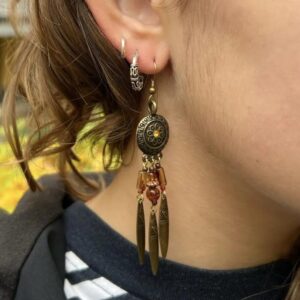 Øreringe, ørekrog i orientalsk design, forgyldt messing