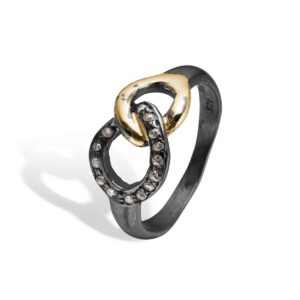 Onassis Duo Sterling Sølv Ring fra By Birdie med 18 Karat Guld og Diamanter 0,17 Carat
