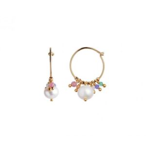 Petit Hoop With Pearl And Candy Stones Earring 1pc | Forgyldt Fra Stine A