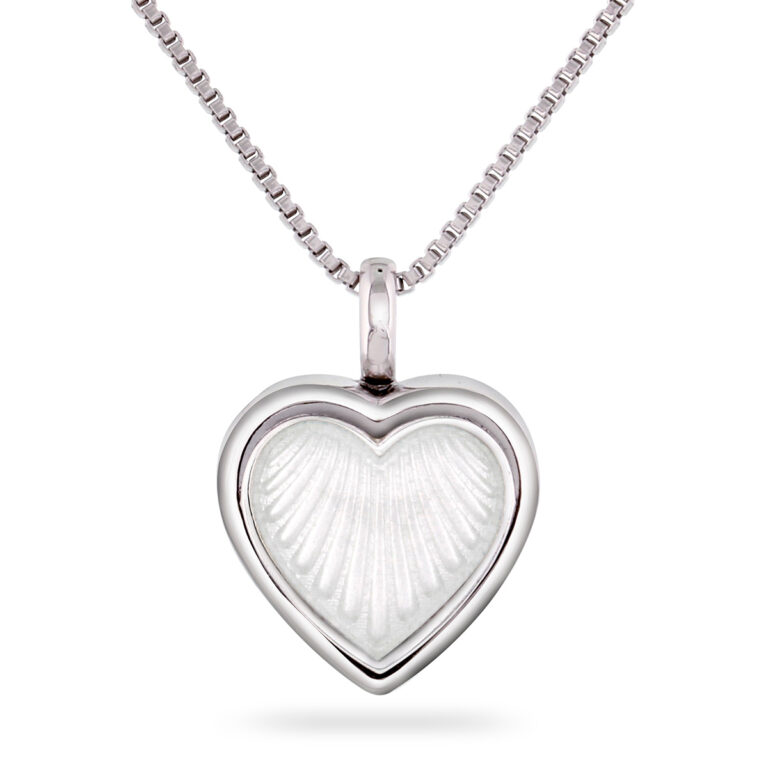 Pia & Per Lille Hjertemedaljon Hvid Sølv Halskæde
