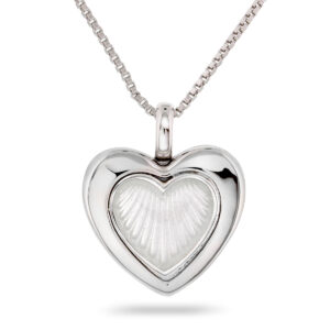 Pia & Per Sølv Hvid Emalje Hjerte Medaljon Halskæde