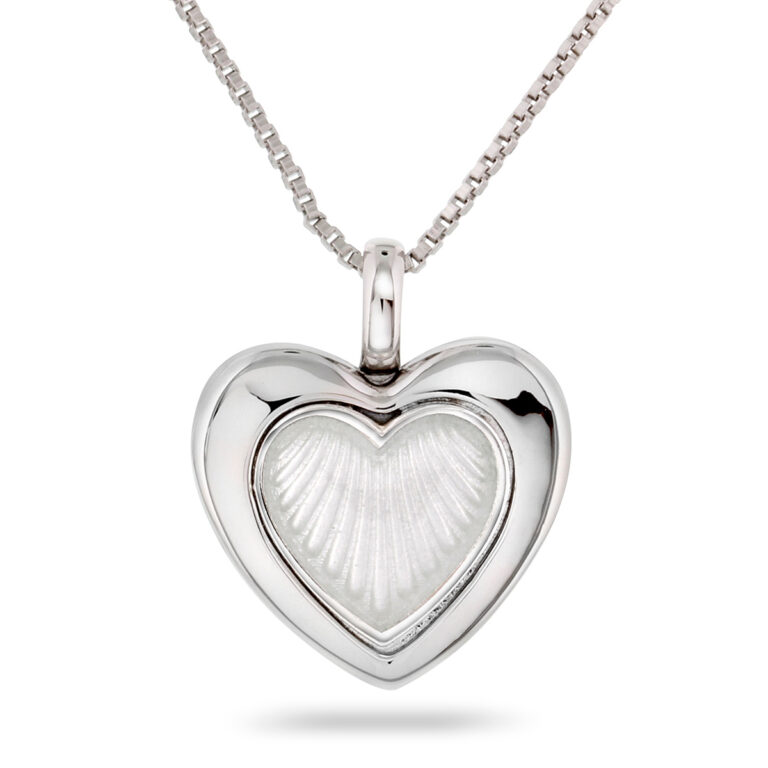 Pia & Per Sølv Hvid Emalje Hjerte Medaljon Halskæde