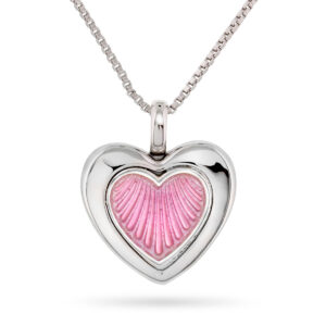 Pia & Per Stor Medaljon Hjertehalskæde Sølv, Rosa Medaljonhalskæde