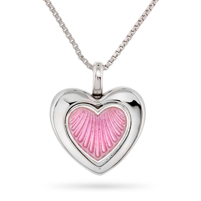 Pia & Per Stor Medaljon Hjertehalskæde Sølv, Rosa Medaljonhalskæde
