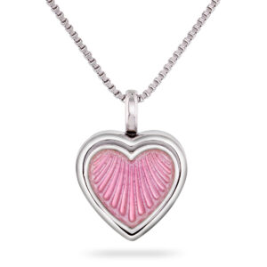 Pia & Per lille hjertemedaljon i sølv, rosa Halskæde