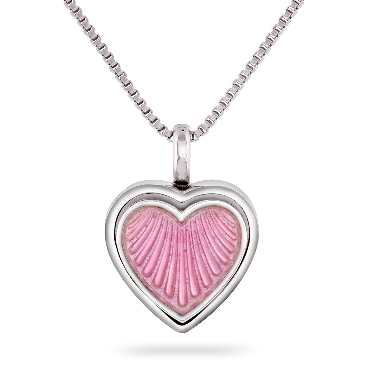 Pia & Per lille hjertemedaljon i sølv, rosa Halskæde