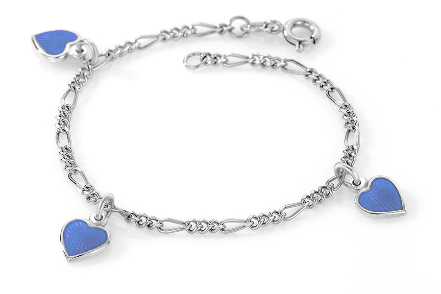 Pia & Per charms børnearmbånd med hjerter i sølv, blå