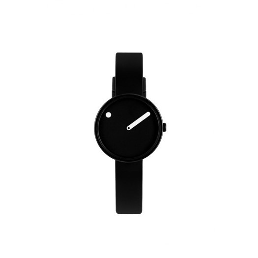 Picto ure - Sort stål med sort silikone rem - 30 mm.