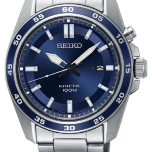 SEIKO Kinetic armbåndsur med blå urskive og lænke