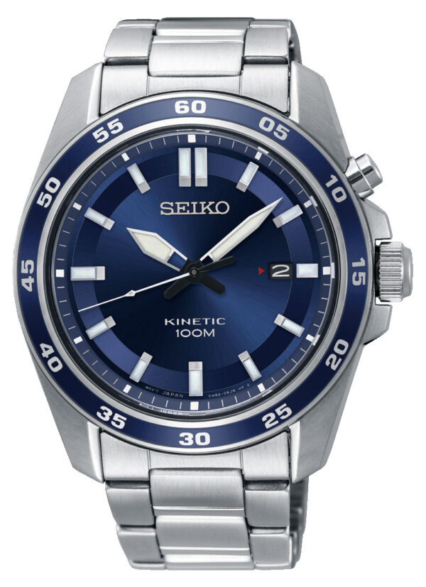 SEIKO Kinetic armbåndsur med blå urskive og lænke