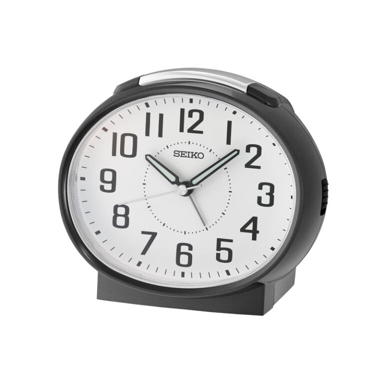 SEIKO Vækkeur i sort med snooze og quiet sweep - oval