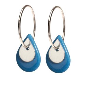 Scherning Duo Teardrop Blue Silver Sterling Sølv Øreringe med Porcelæn