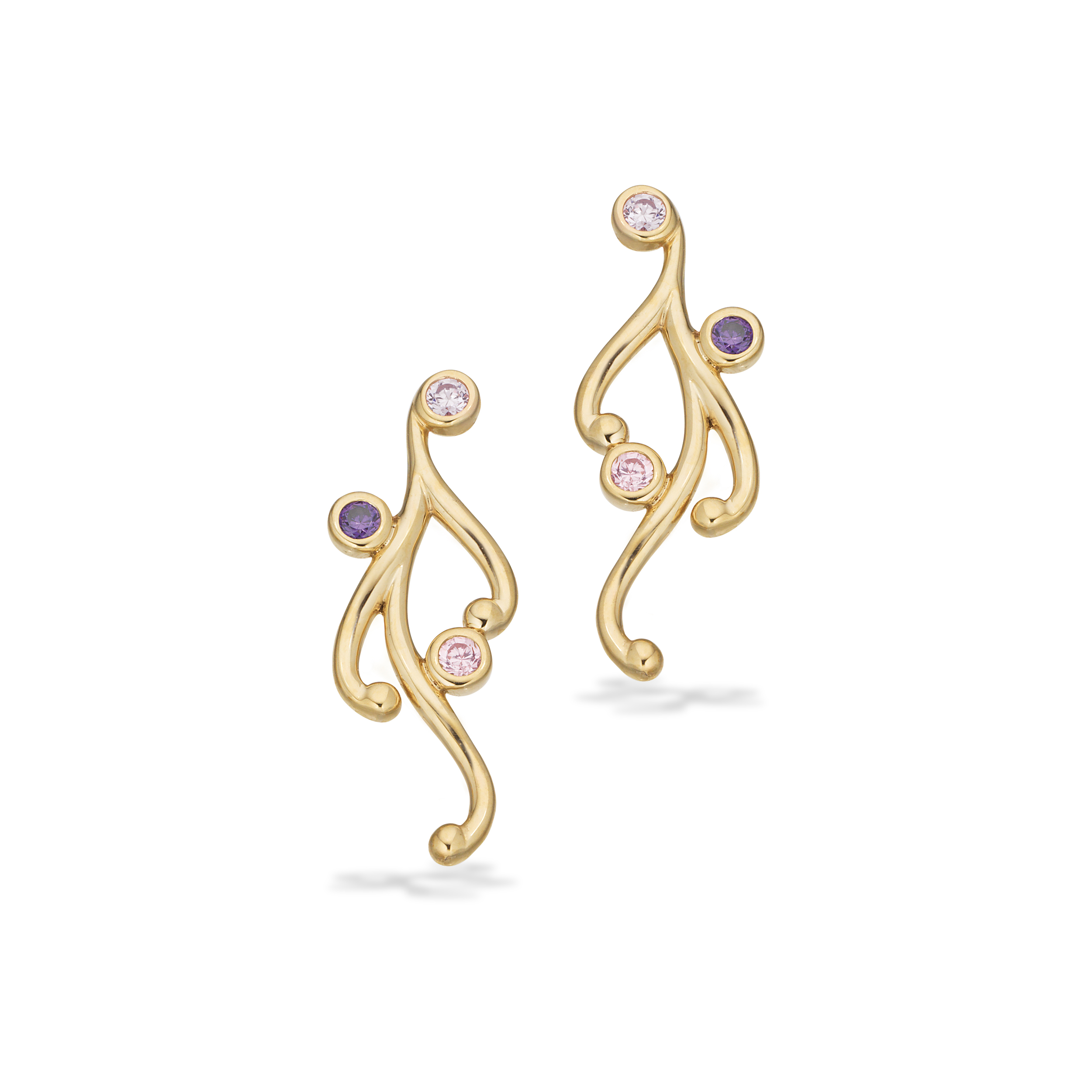 Scrouples Øreringe pink/lilla cubic zirkonia i 8 karat guld