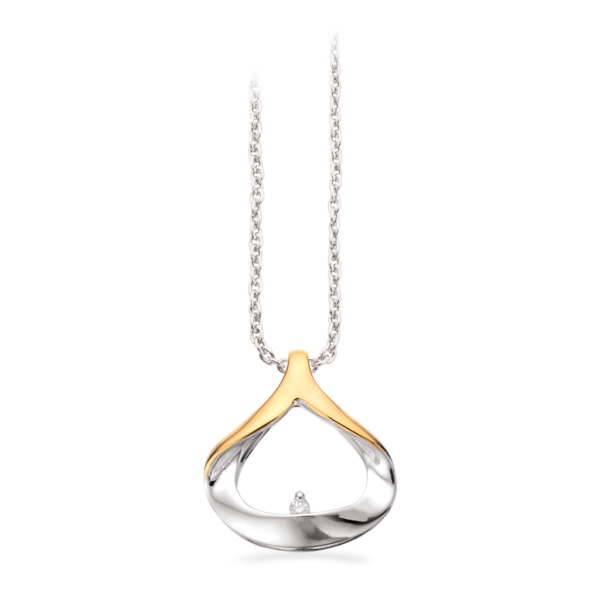 Scrouples Sterling Sølv Halskæde med 8 Karat Guld og Diamant 0,02 Carat W/P