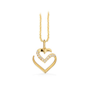 Scrouples dobbelt hjertevedhæng cubic zirkonia i forgyldt med kæde