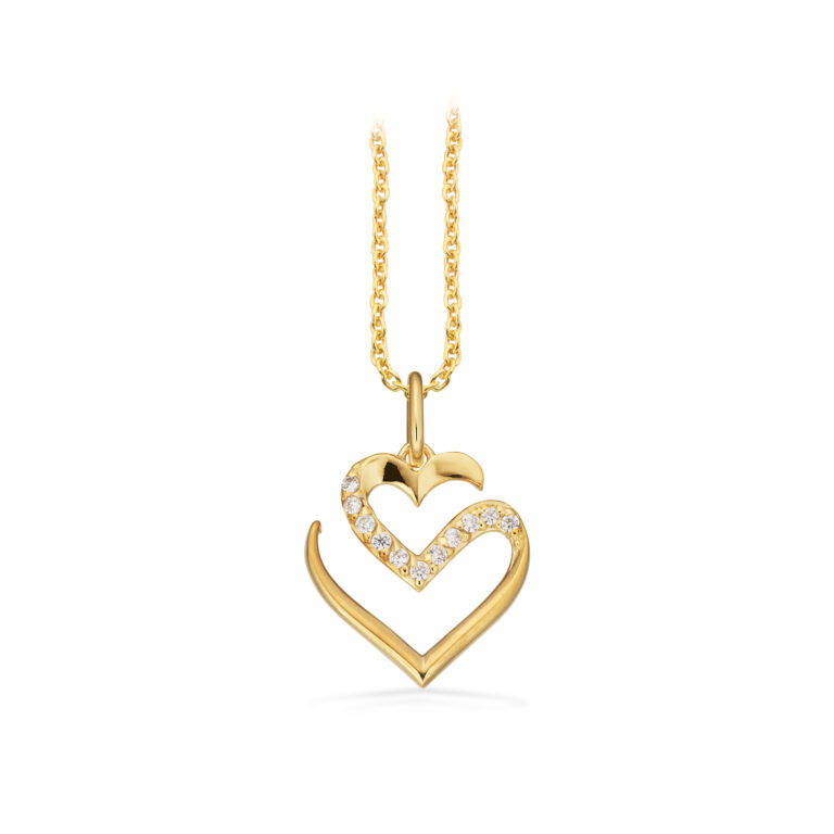 Scrouples dobbelt hjertevedhæng cubic zirkonia i forgyldt med kæde