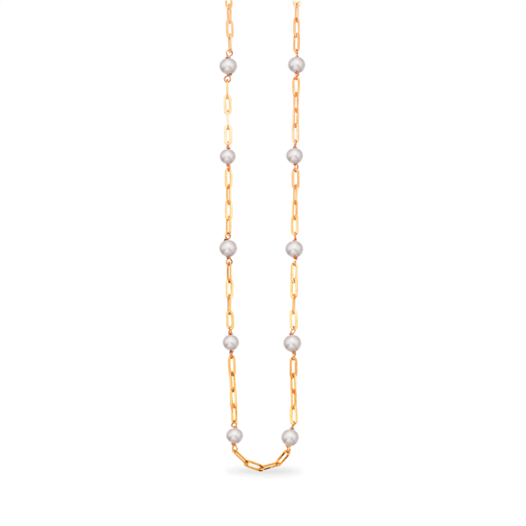Scrouples halskæde med link og hvide perler i 8 kt. guld