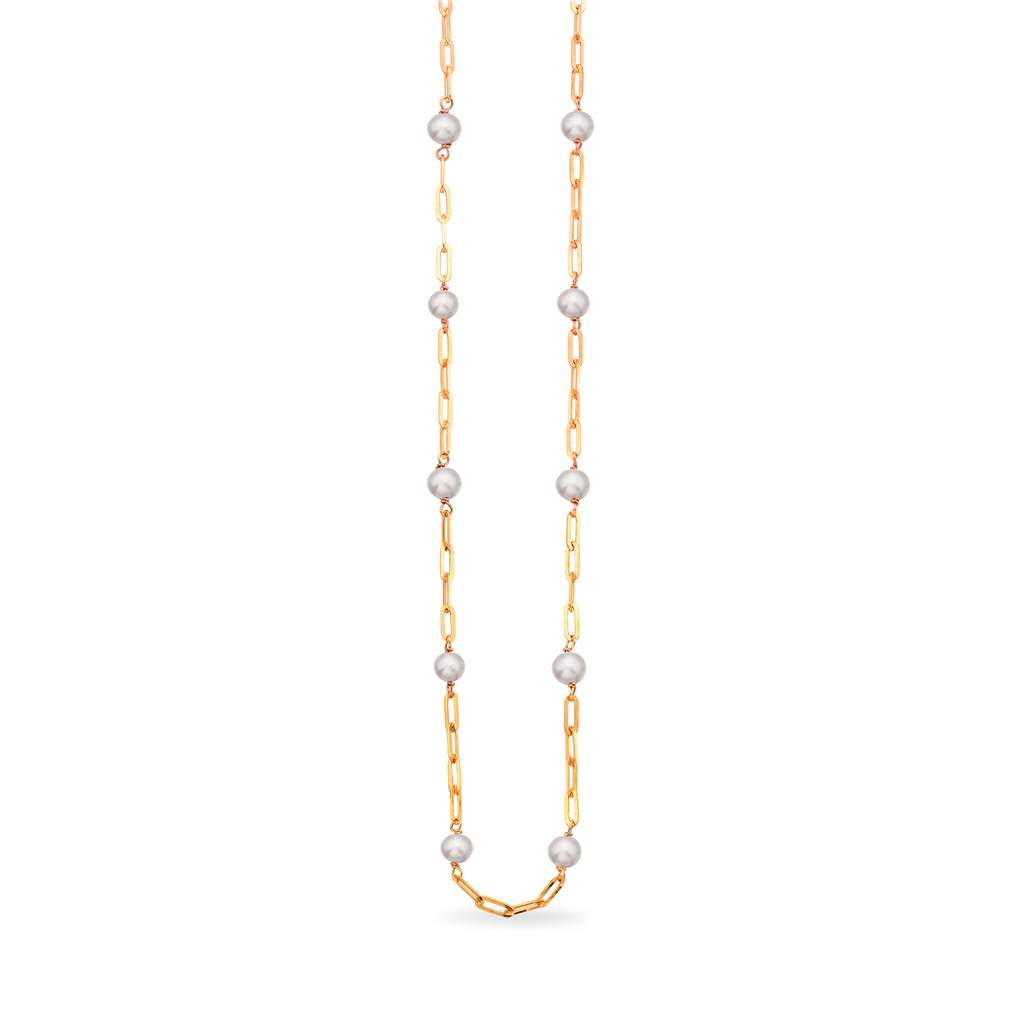 Scrouples halskæde med link og hvide perler i 8 kt. guld