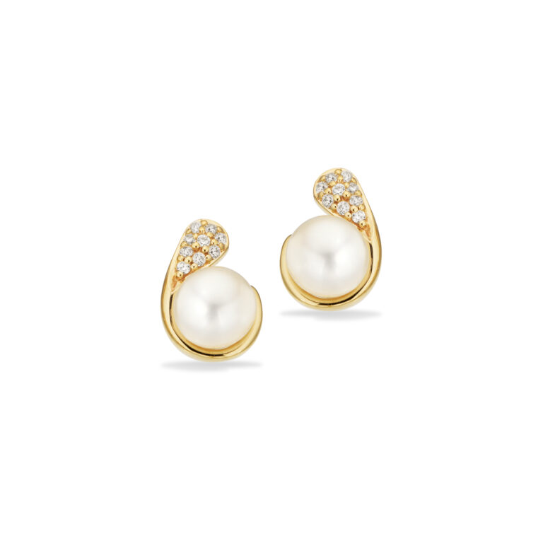Scrouples øreringe med ferskvandsperle og cubic zirkonia i 8 kt guld
