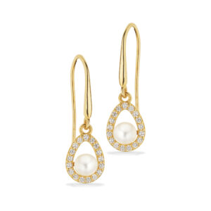 Scrouples øreringe med ferskvandsperleog cubic zirkonia i 8 kt guld