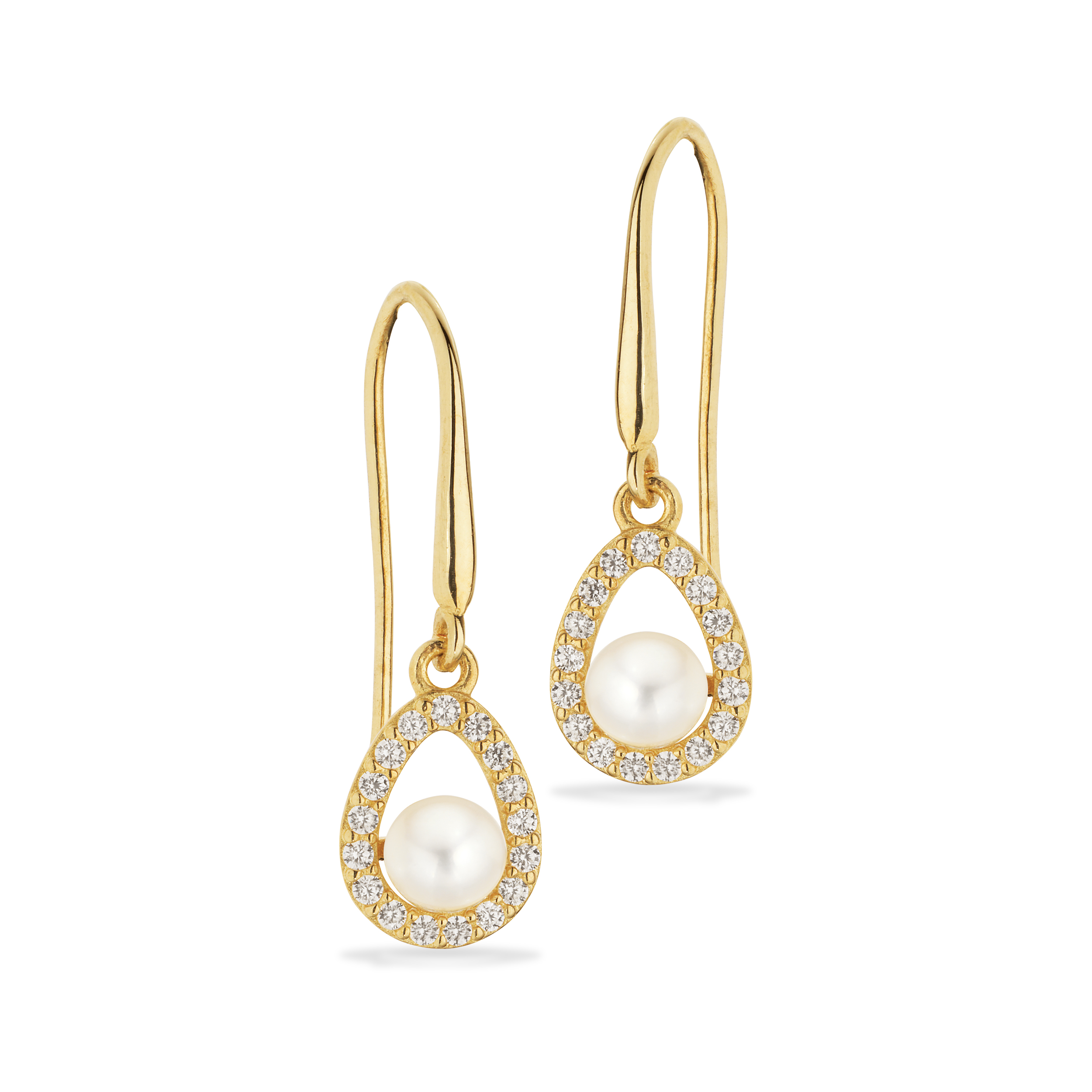 Scrouples øreringe med ferskvandsperleog cubic zirkonia i 8 kt guld