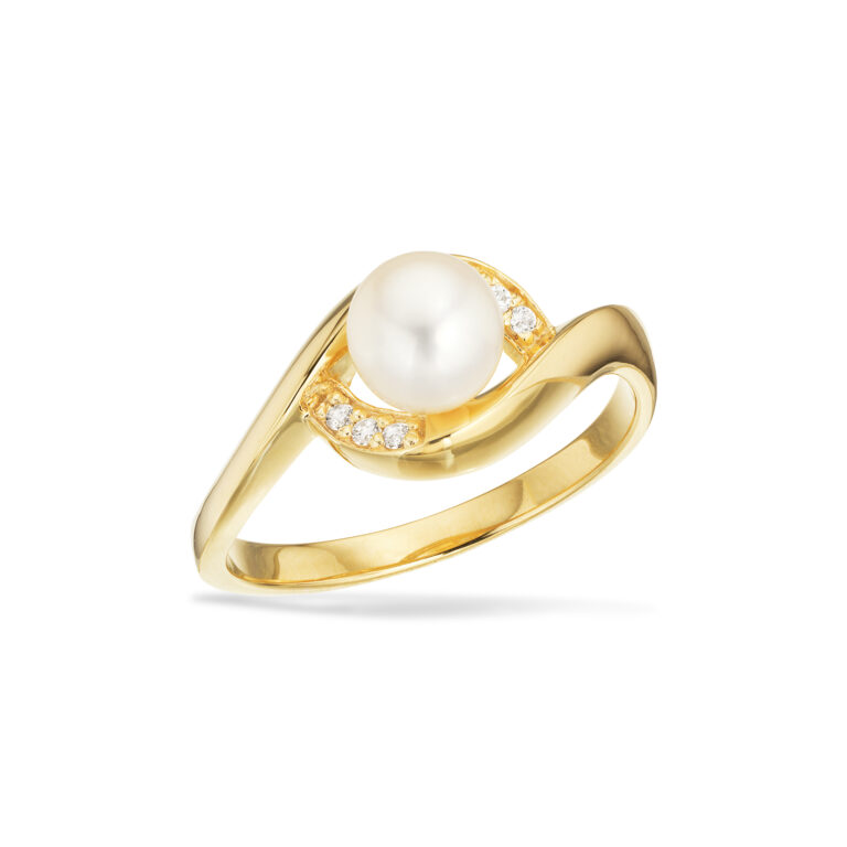 Scrouples ring med ferskvandsperle og cubic zirkonia i forgyldt