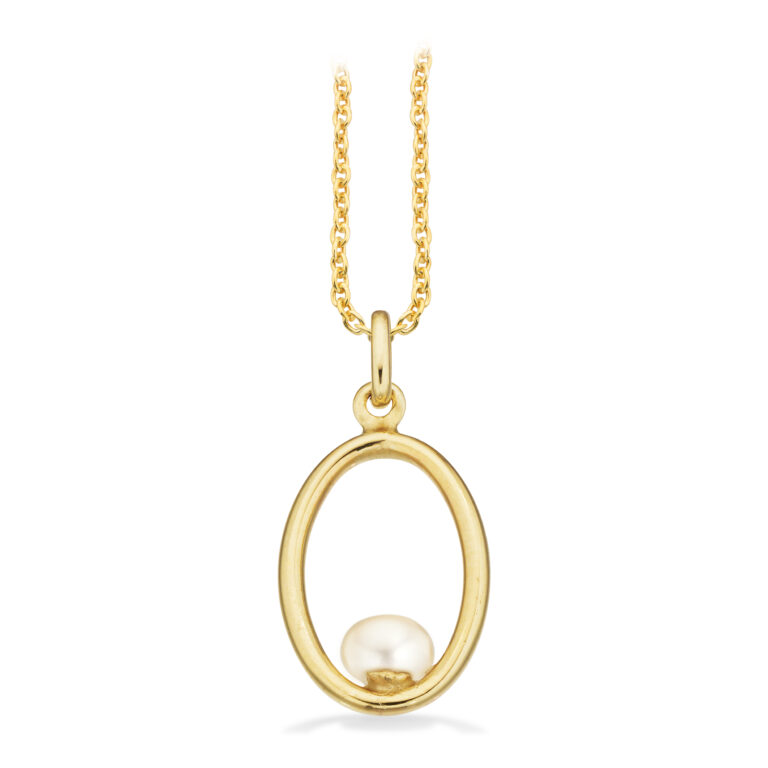 Scrouples vedhæng ferskvandsperle i 8 kt guld med forgyldt kæde
