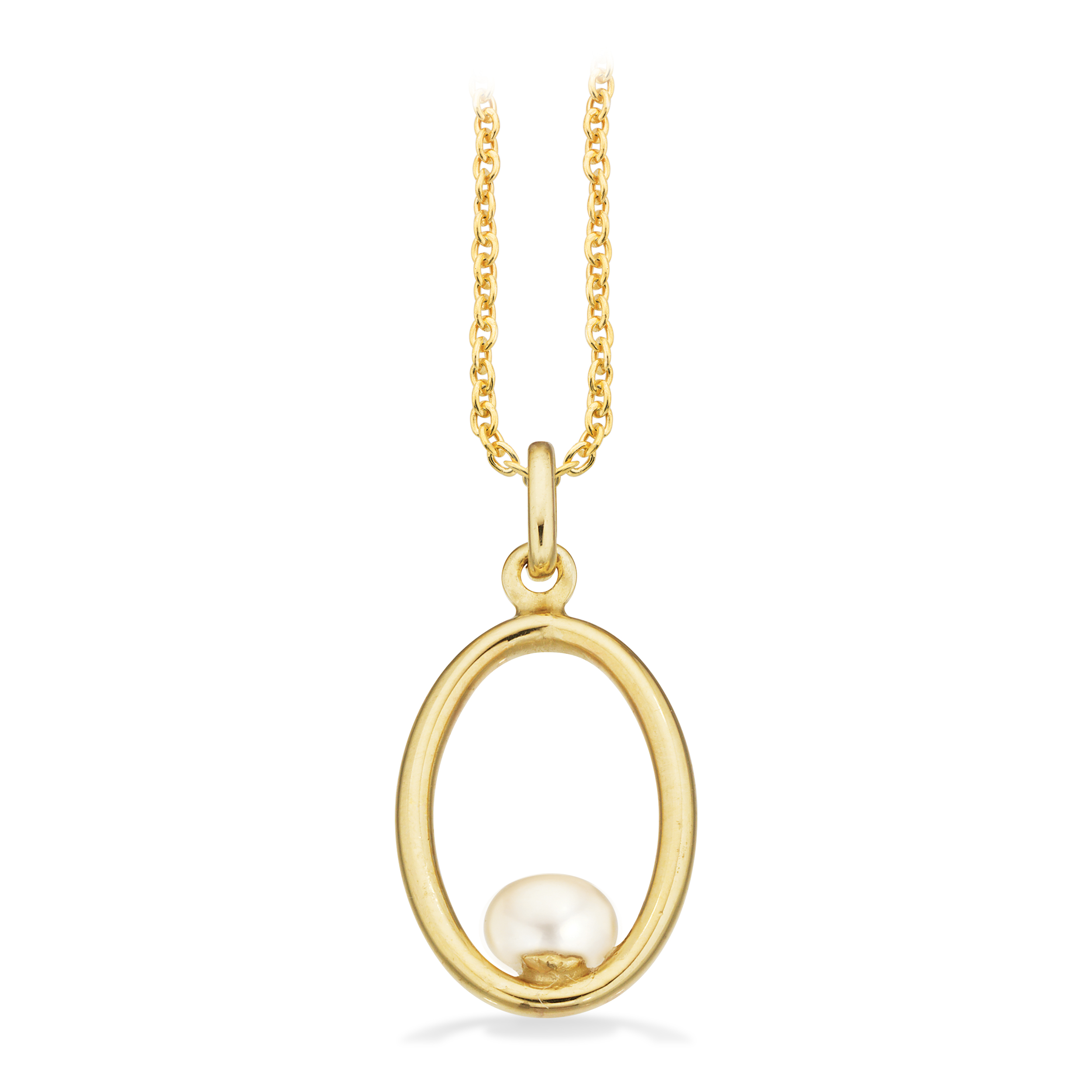 Scrouples vedhæng ferskvandsperle i 8 kt guld med forgyldt kæde
