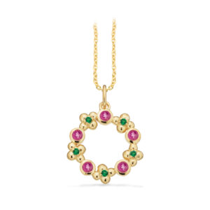 Scrouples vedhæng grøn/pink cubic zirkonia i forgyldt med kæde