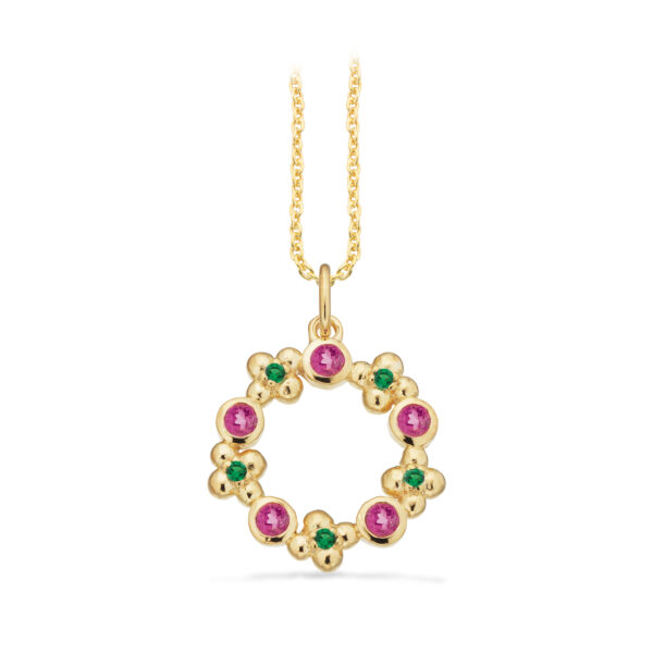 Scrouples vedhæng grøn/pink cubic zirkonia i forgyldt med kæde