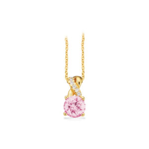 Scrouples vedhæng med rosa/hvid cubic zirkoniai forgyldt med kæde