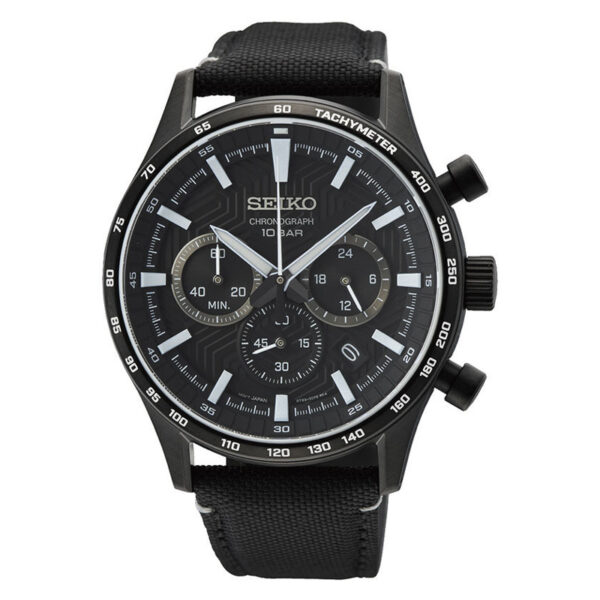 Seiko Chronograph herreur i stål med sort nylon rem