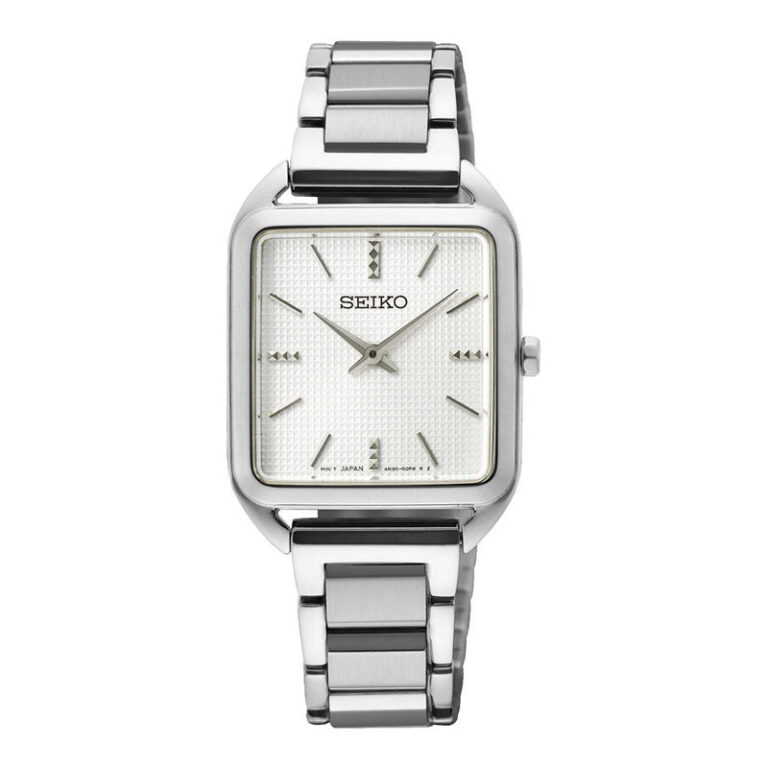 Seiko firkantet dameur i stål med lænke