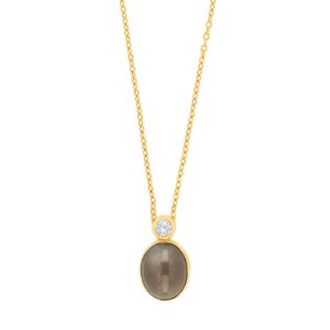 Siersbøl halskæde med vedhæng i 8 kt guld med kubisk zirkon og grå månesten