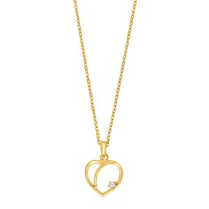 Siersbøl hjertevedhæng i 14 karat guld med diamant og forgyldt kæde