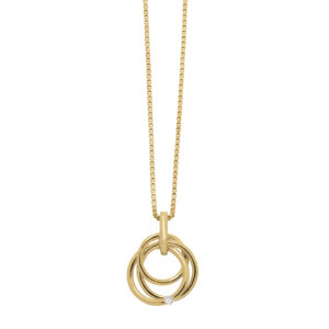 Siersbøl vedhæng i 14 kt guld med diamant. Inkl. forgyldt kæde
