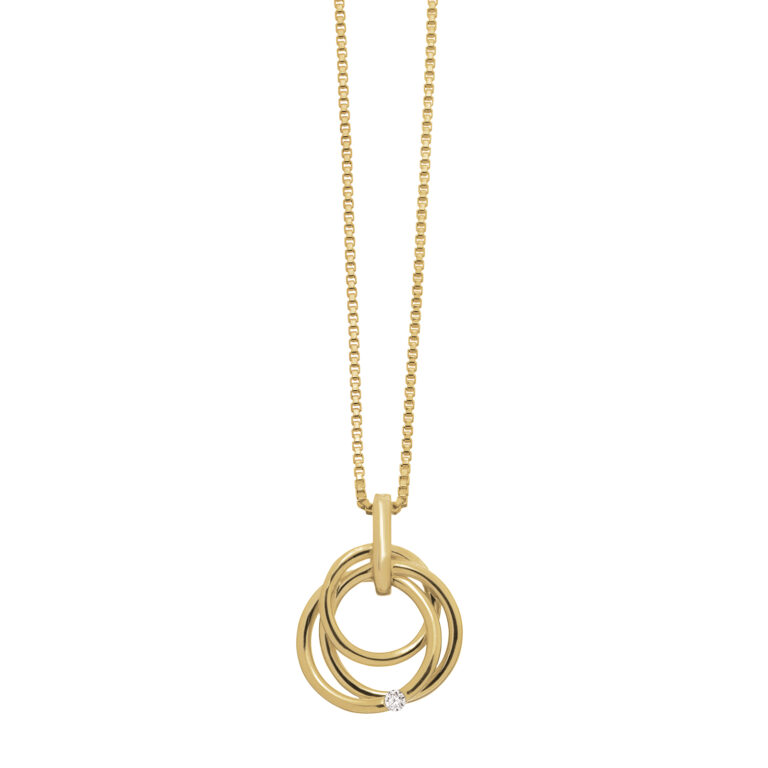 Siersbøl vedhæng i 14 kt guld med diamant. Inkl. forgyldt kæde