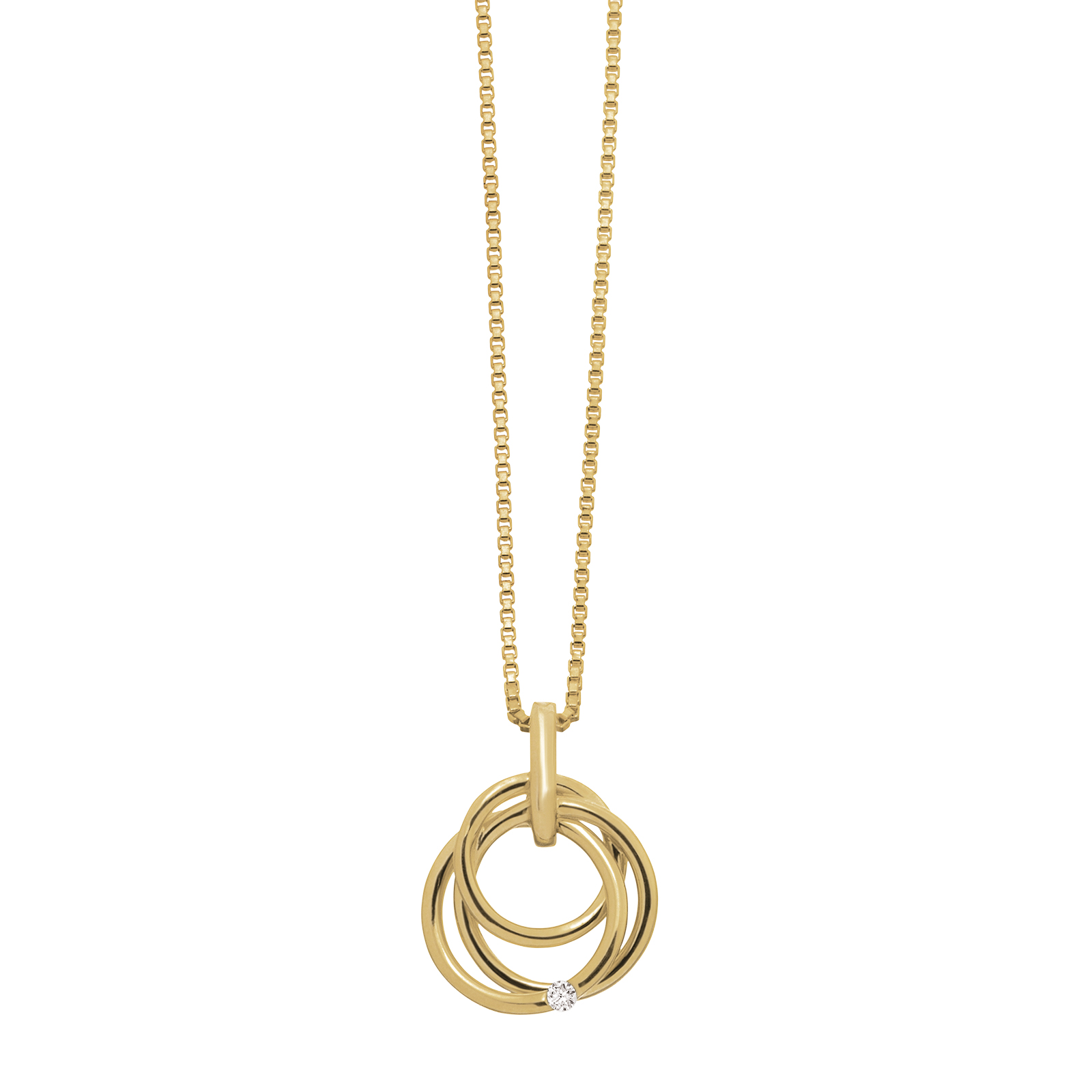Siersbøl vedhæng i 14 kt guld med diamant. Inkl. forgyldt kæde