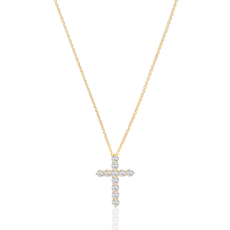 Sif Jakobs Belluno Croce halskæde i forgyldt med klare zirkoner