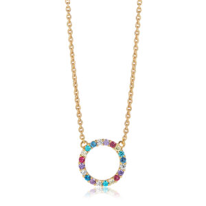 Sif Jakobs Biella Grande cirkel halssmykke i forgyldt med farvede zirkoner