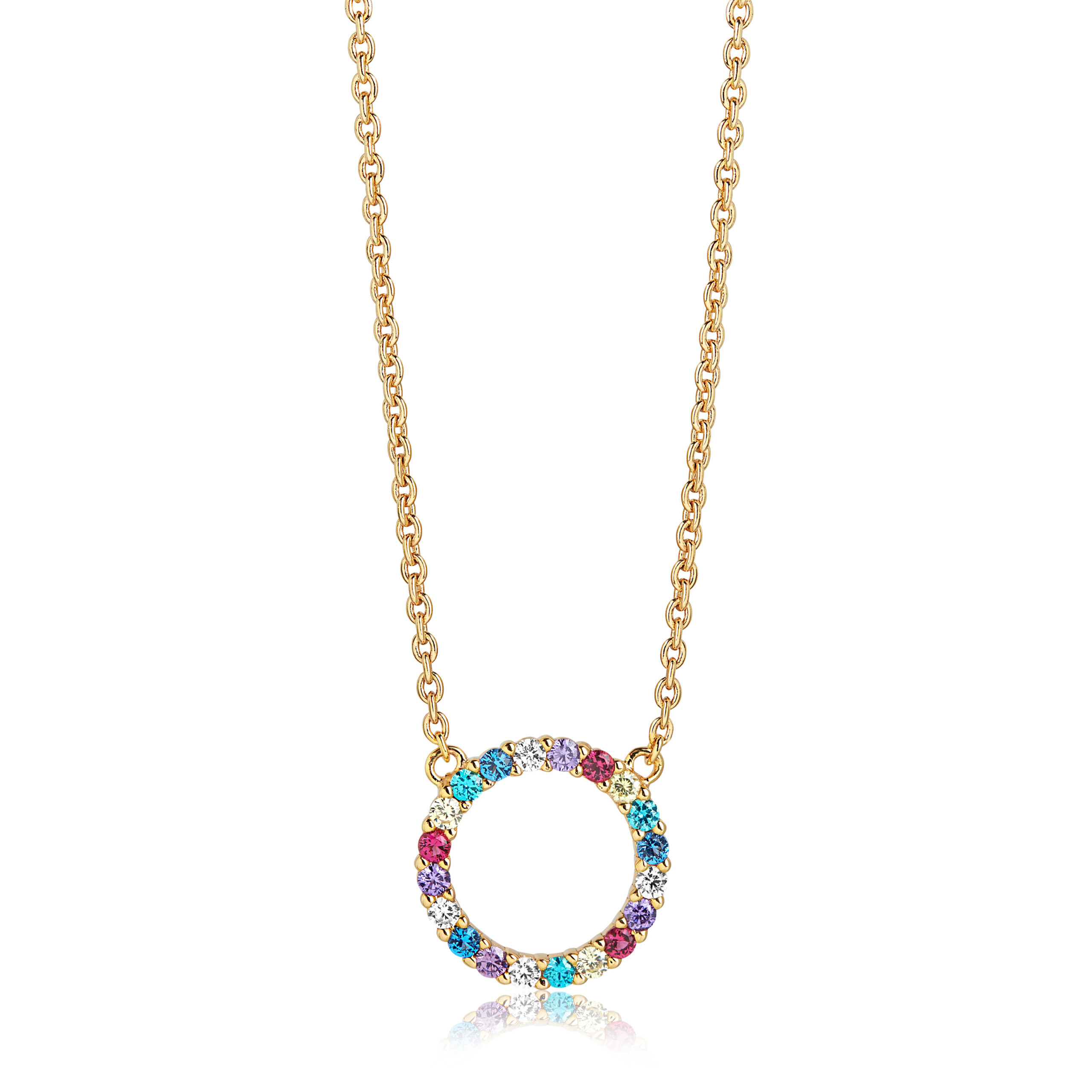 Sif Jakobs Biella Grande cirkel halssmykke i forgyldt med farvede zirkoner