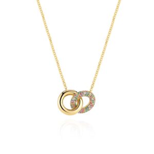 Sif Jakobs Carrara Due Piccolo halskæde i forgyldt med multifarvede cubic zirkonia