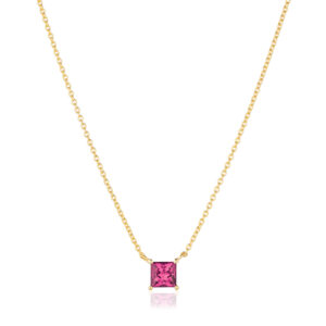 Sif Jakobs Ellera Quadrato forgyldt halskæde med pink cubic zirkonia
