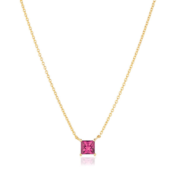 Sif Jakobs Ellera Quadrato forgyldt halskæde med pink cubic zirkonia