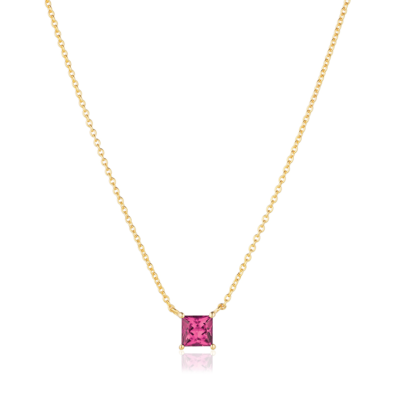 Sif Jakobs Ellera Quadrato forgyldt halskæde med pink cubic zirkonia