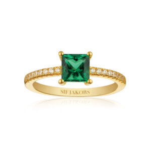 Sif Jakobs Ellera Quadrato forgyldt ring med grøn cubic zirkonia