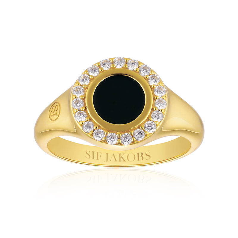 Sif Jakobs Follina Nero Piccolo forgyldt ring med cubic zirkonia og sort emalje